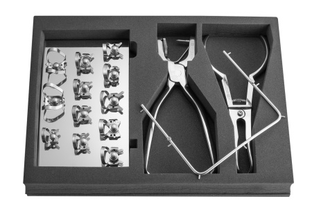 Rubber Dam Technic Set - набор из 12 клампов и инструментов для раббердама (Dentech, Япония)