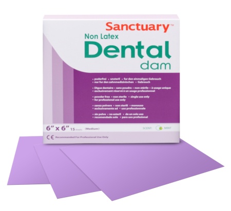 Sanctuary Безлатексные листы Non-Latex Dental Dams фиол. мятные 152мм*152мм, 15 шт в уп (M)